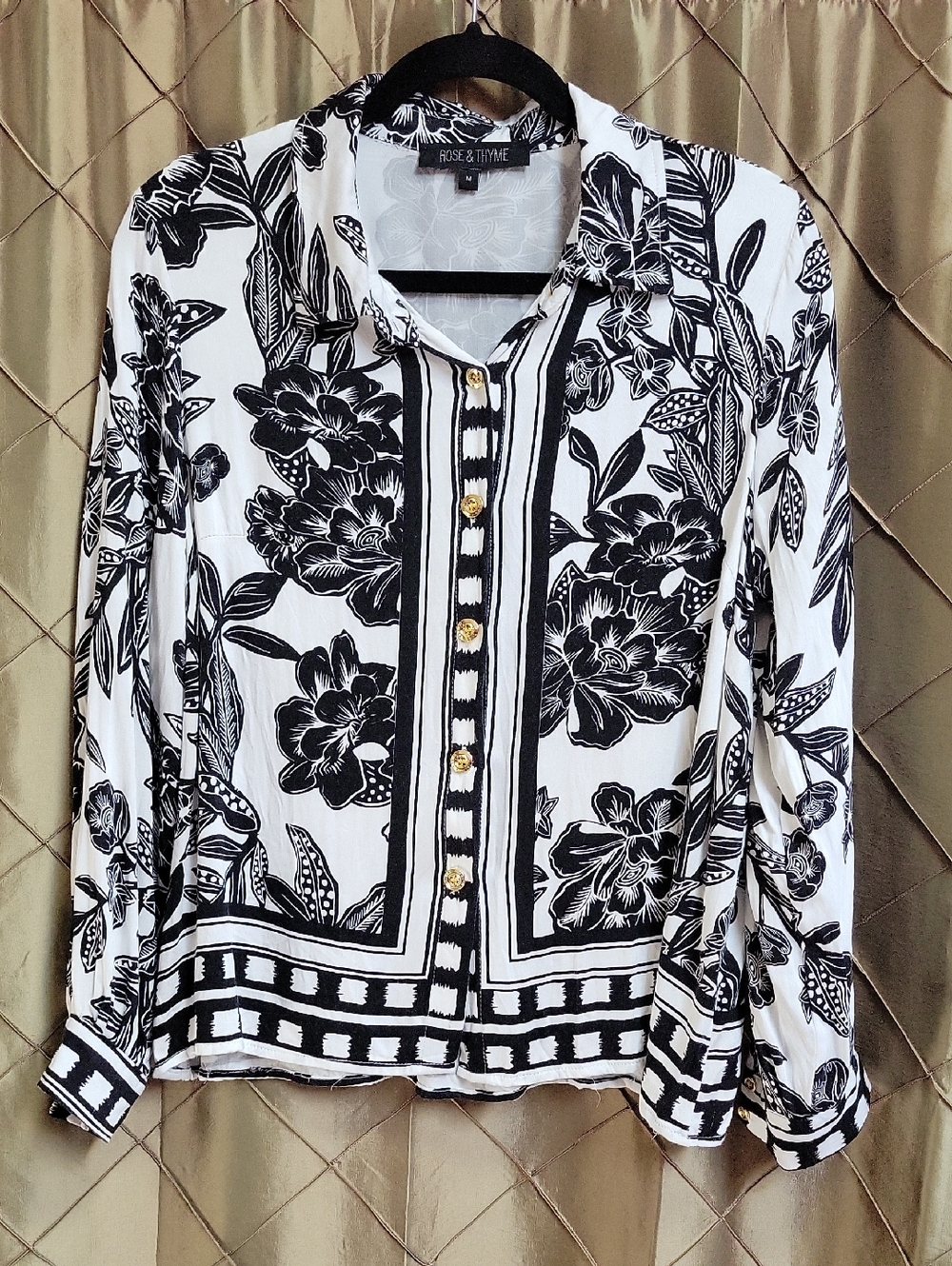 VGUC- Rose & Thyme Floral Jacket / Blouse w/Gold Statement Buttons